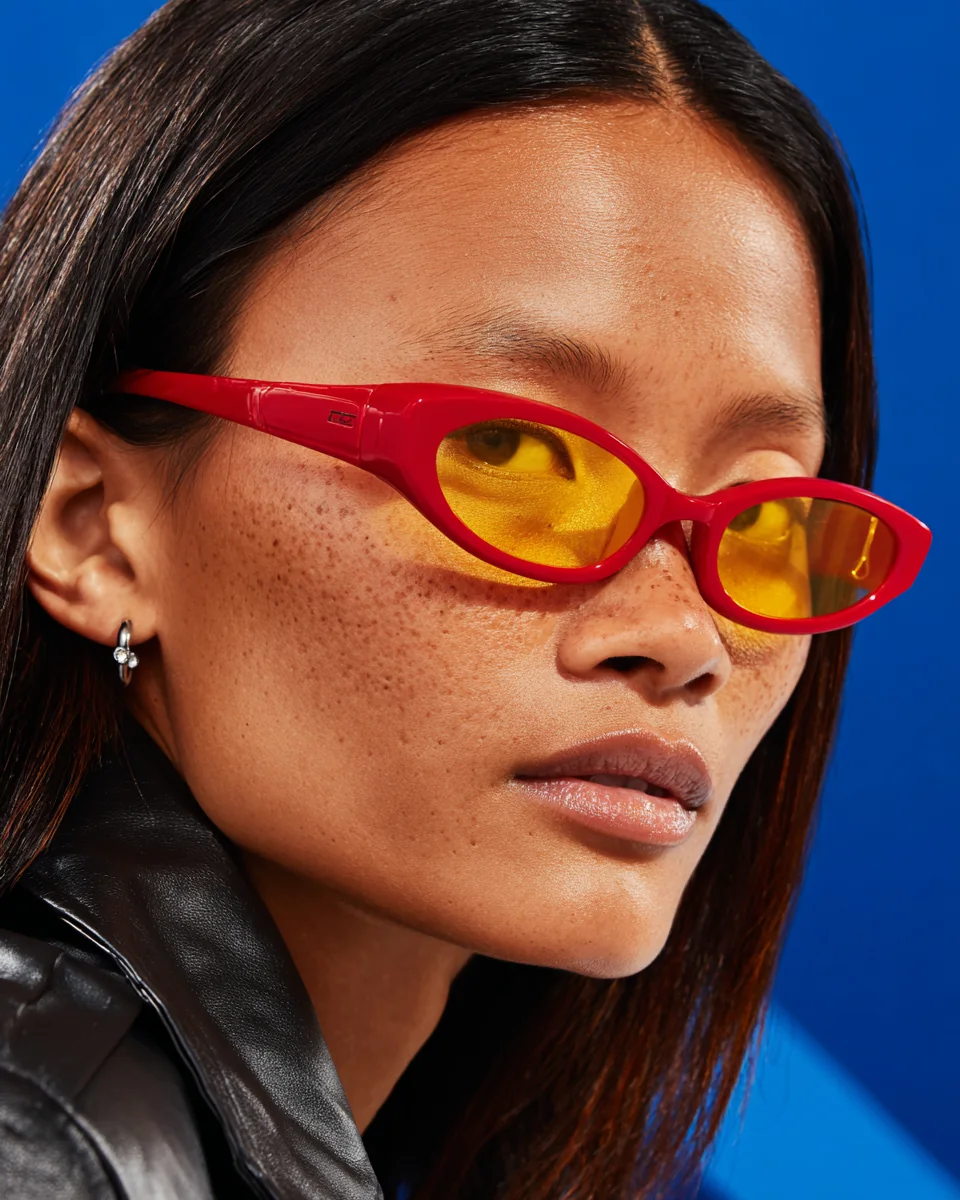 Fashion portrait with red and yellow sunglasses