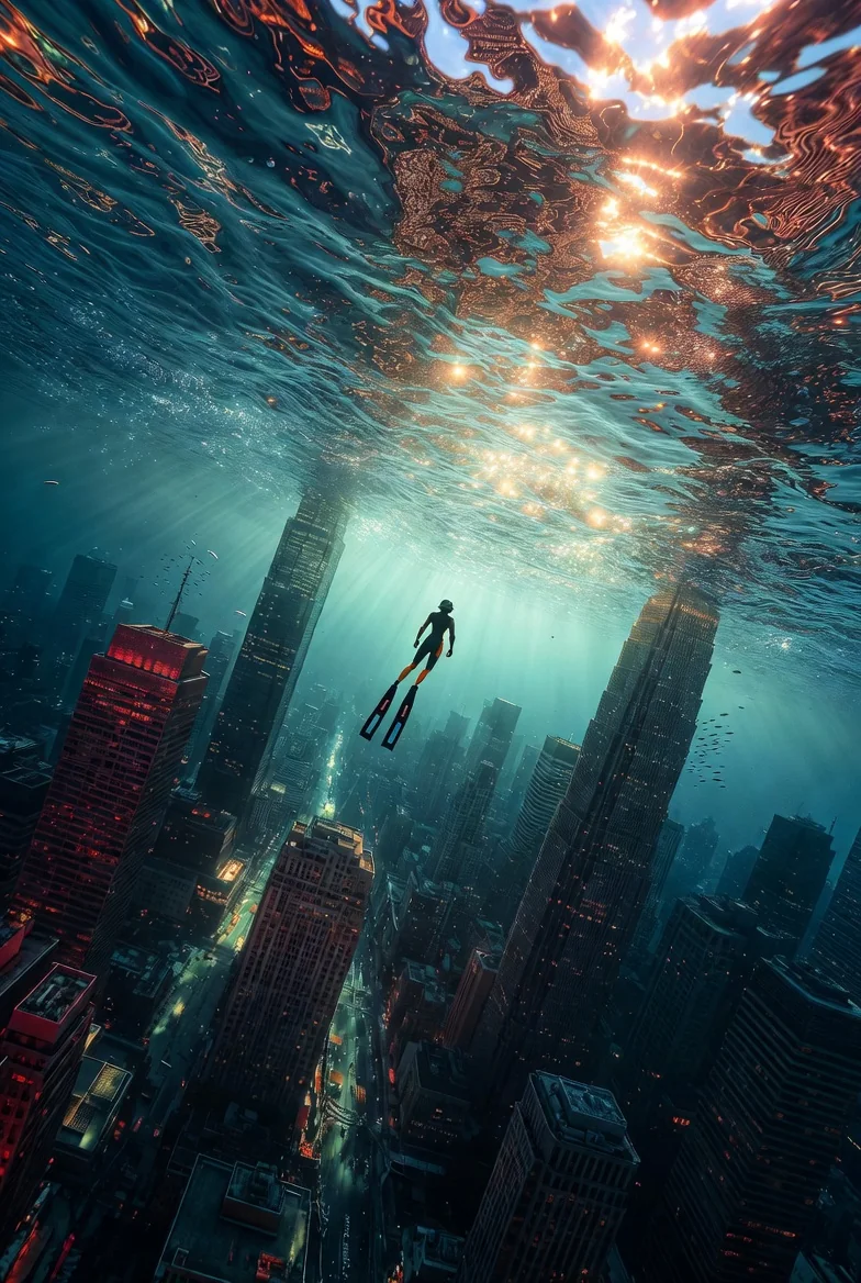 Conceptual underwater city scene