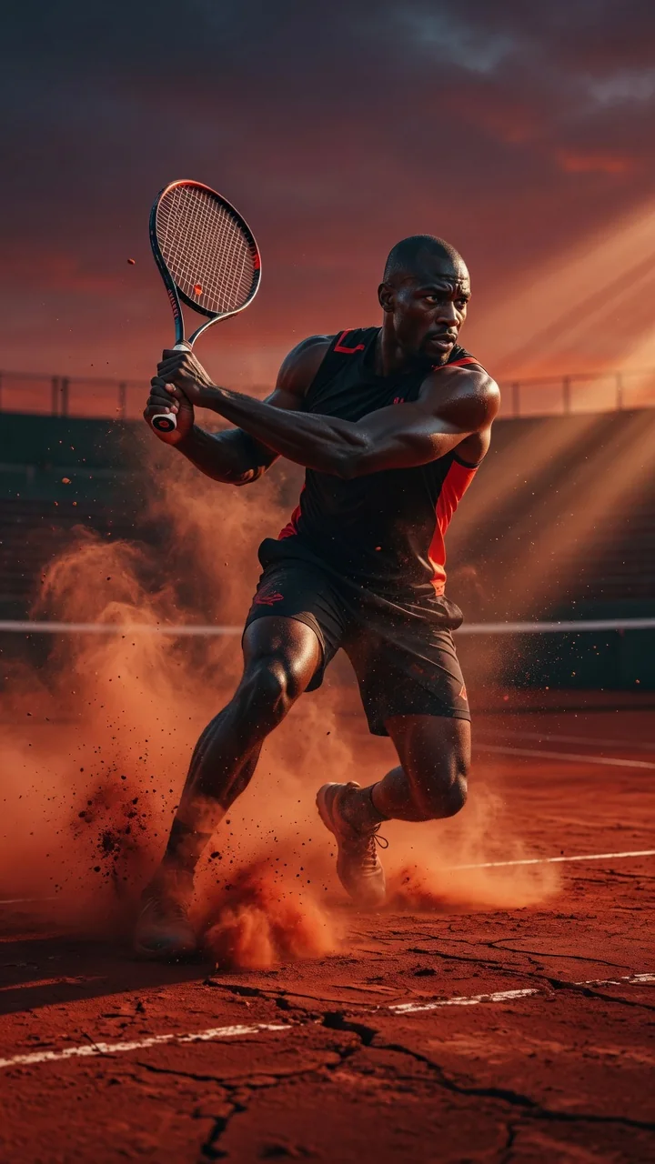 Athletic tennis player in dramatic light