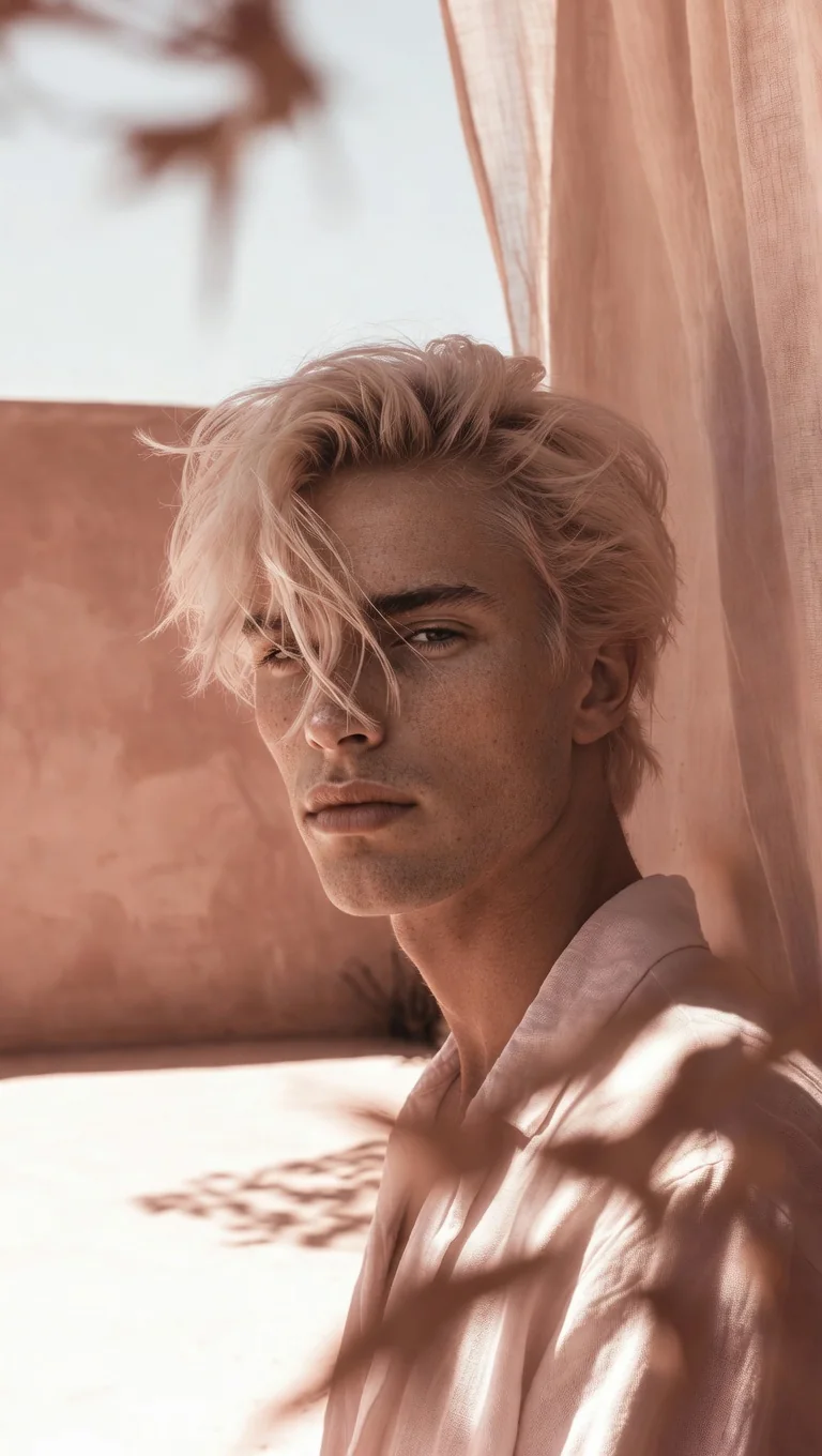 Editorial portrait in warm pink light