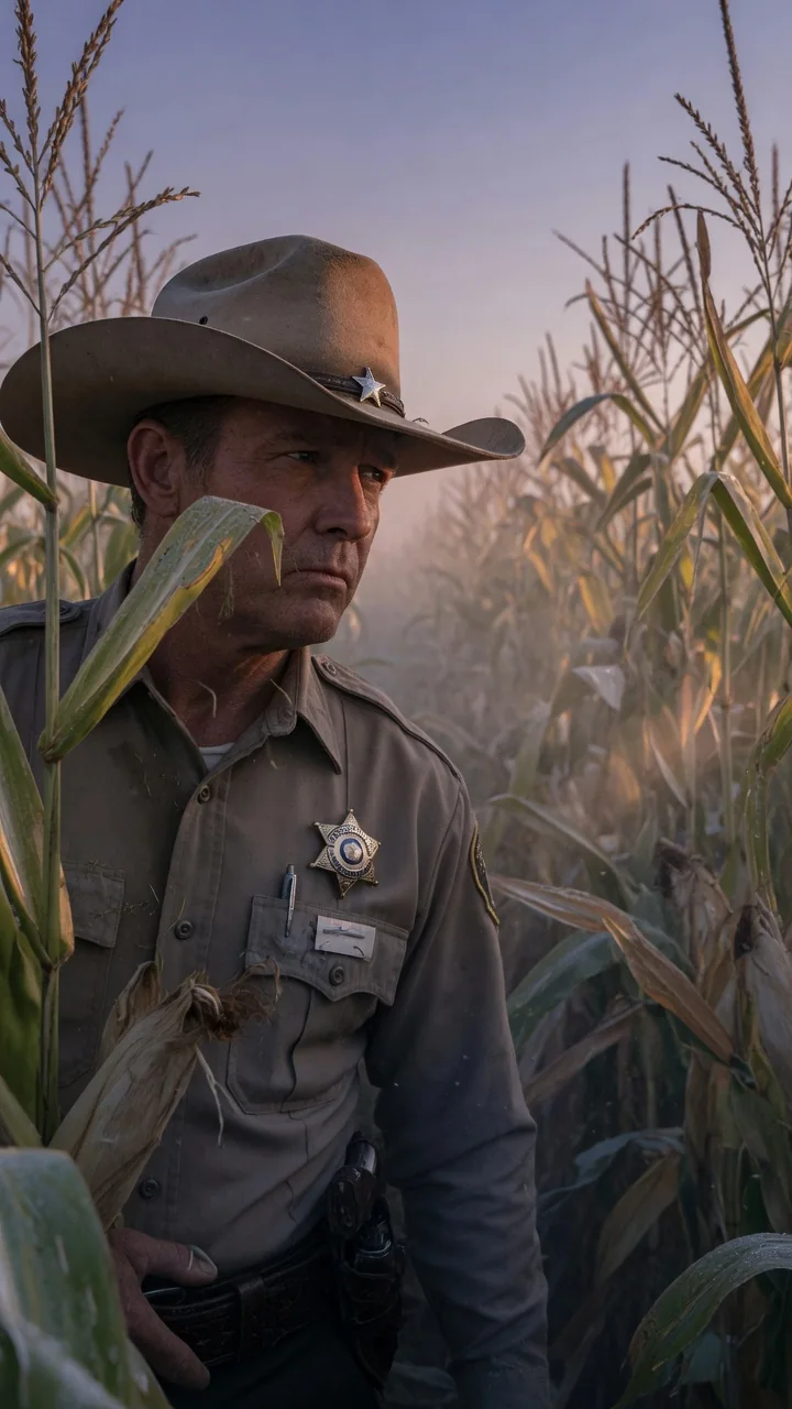 Cinematic law officer in a cornfield