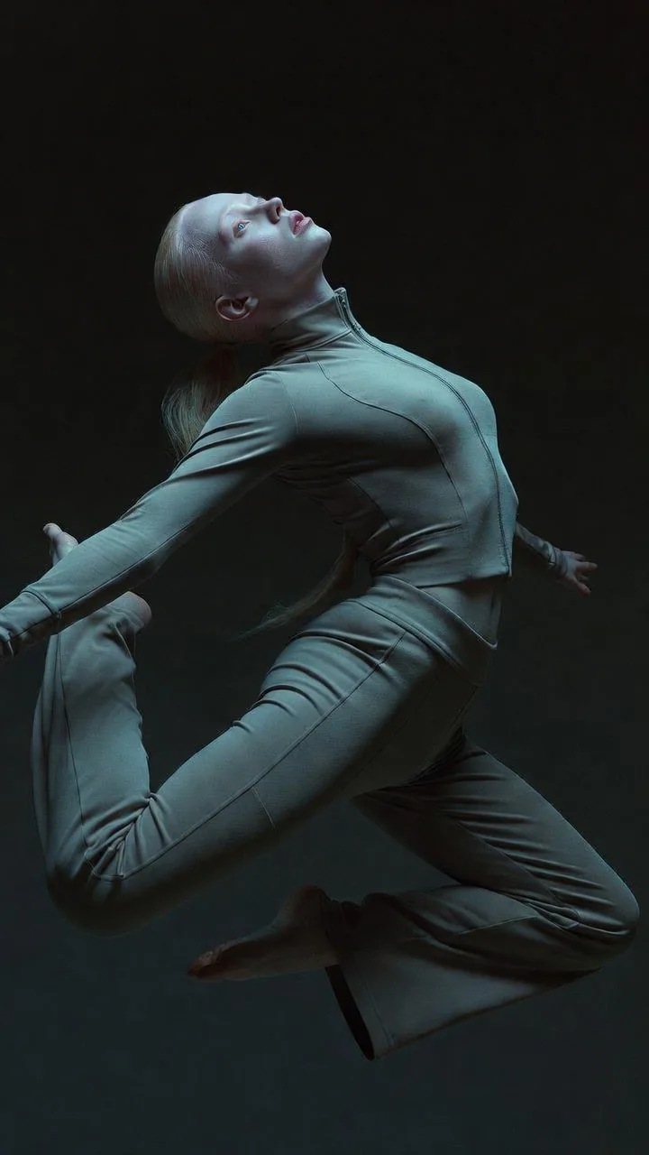 Dancer suspended in dramatic motion
